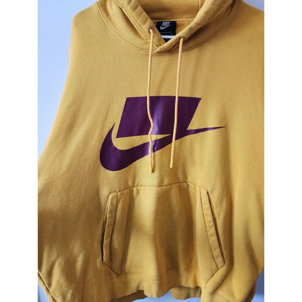 Nike Hoodie Mustard Yellow Burgundy Big Swoosh Pullover Hoodie – Men's XL